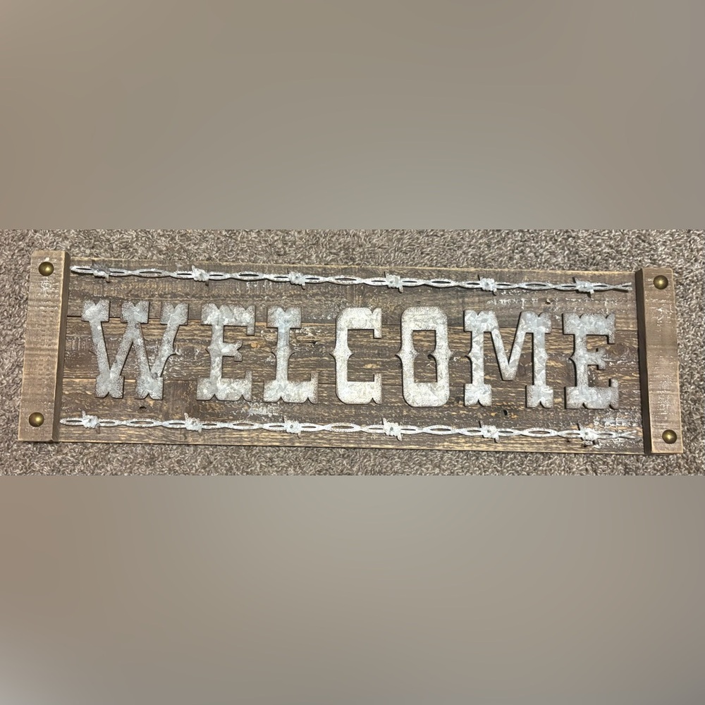 Rustic Welcome Sign with Silver Accents wall decor